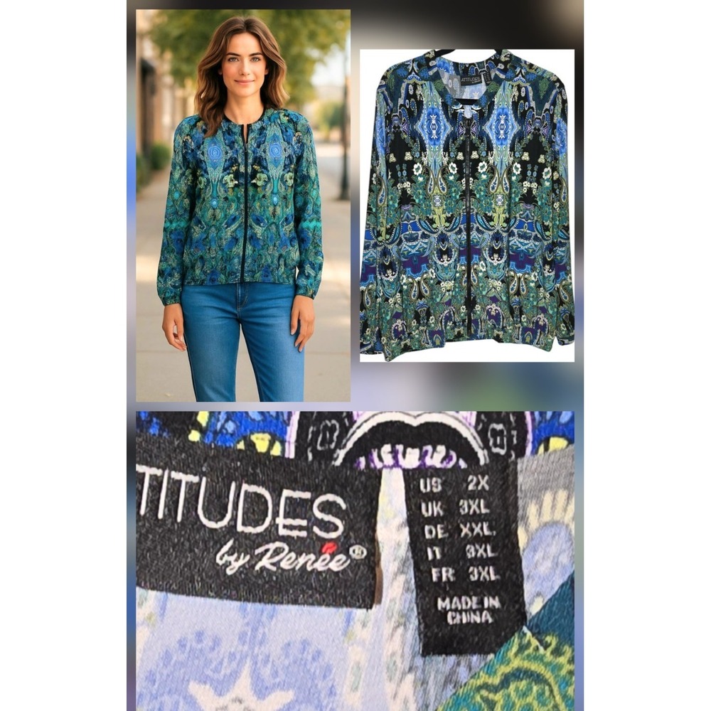 Tropical Attitudes Renee Women Jacket size 2 xL Paisley Print Zip Vacation
